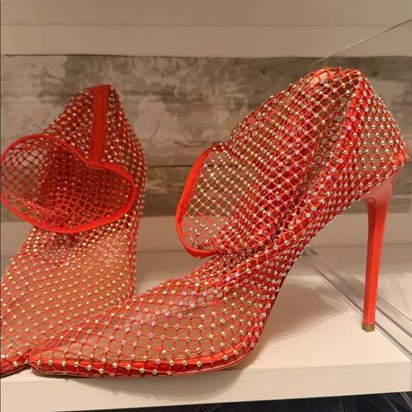 Chic Orange Mesh Stiletto Heels - Picture 2 of 4